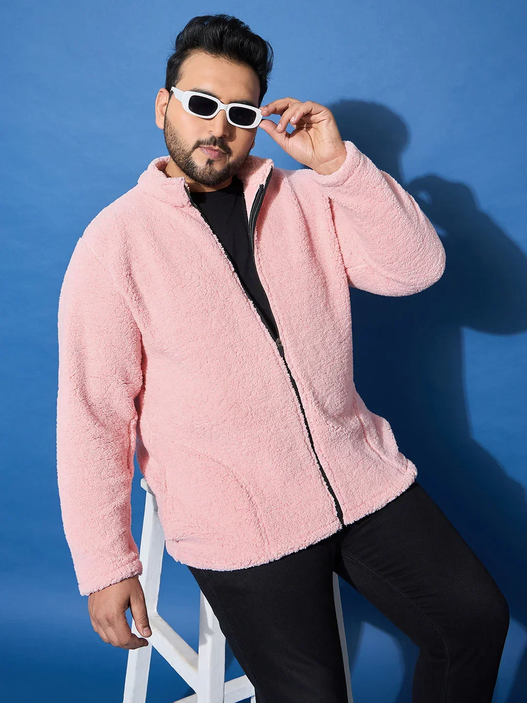 Men Plus Size Snug-Pink Solid Jacket - Image 2