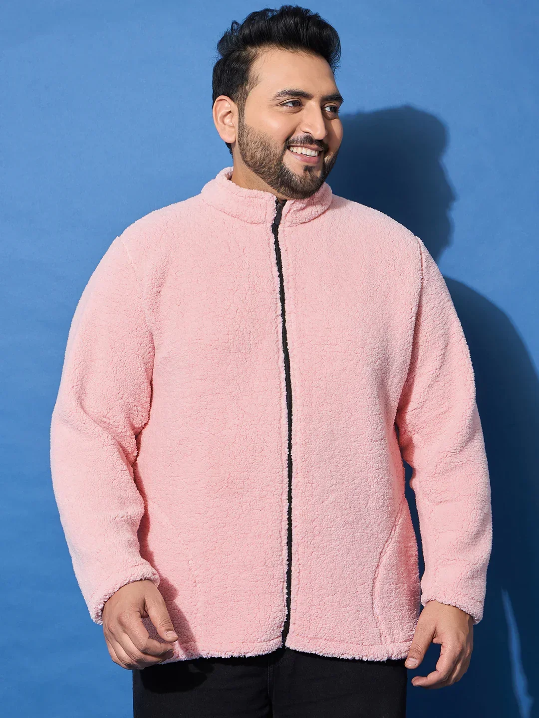 Men Plus Size Snug-Pink Solid Jacket - Image 3