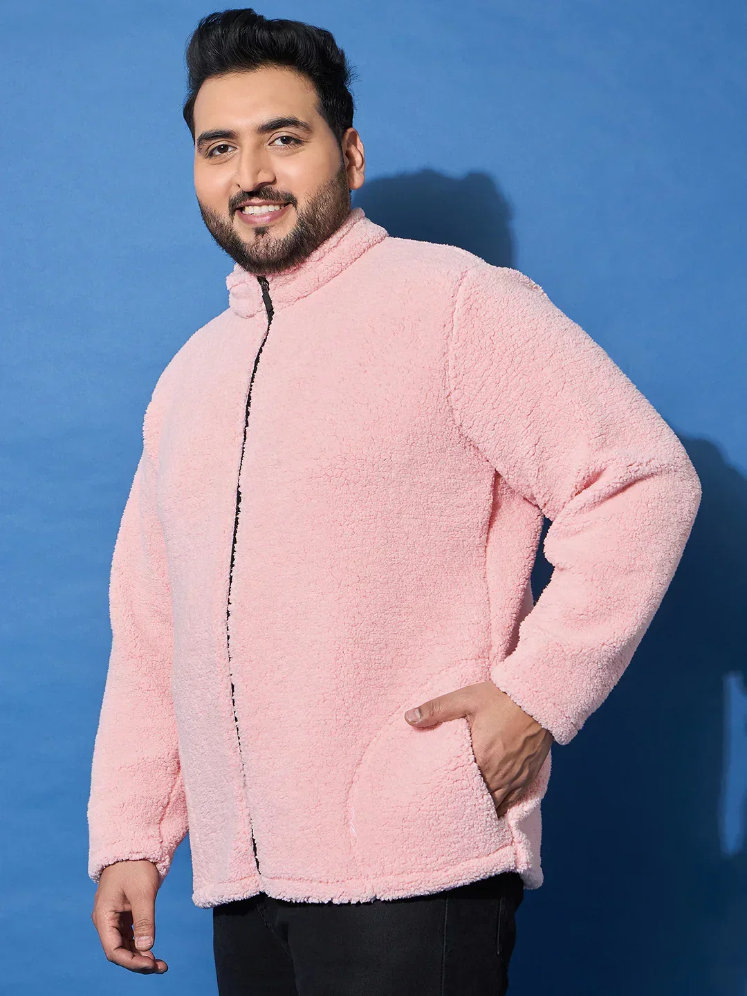 Men Plus Size Snug-Pink Solid Jacket - Image 4