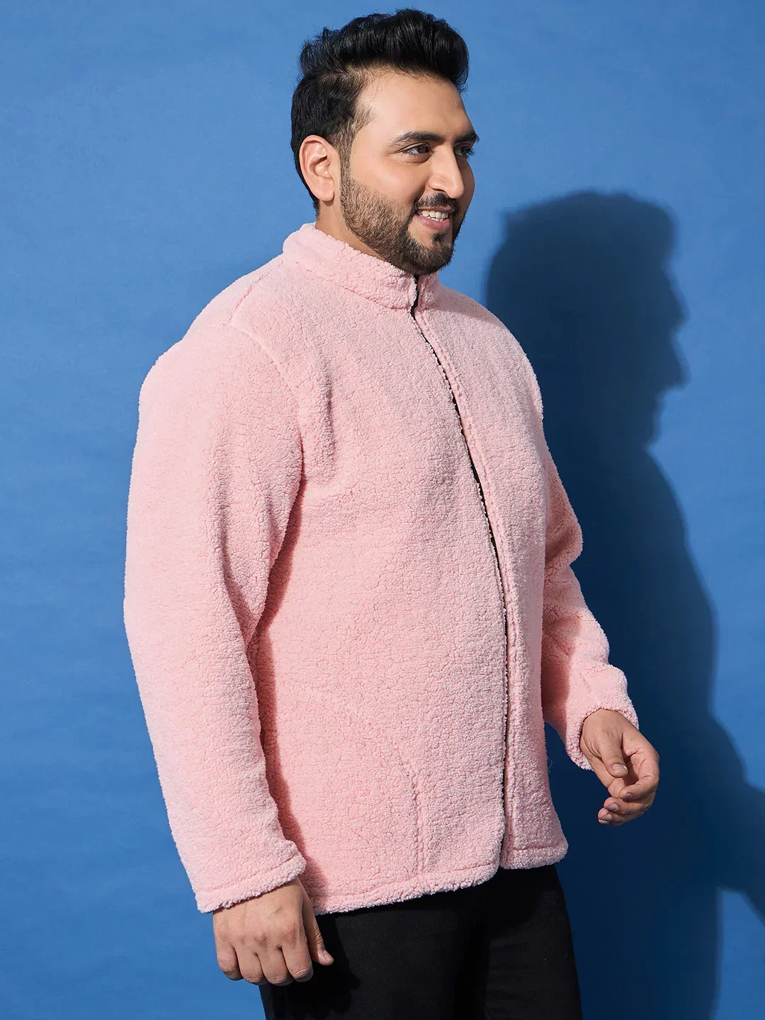 Men Plus Size Snug-Pink Solid Jacket - Image 5