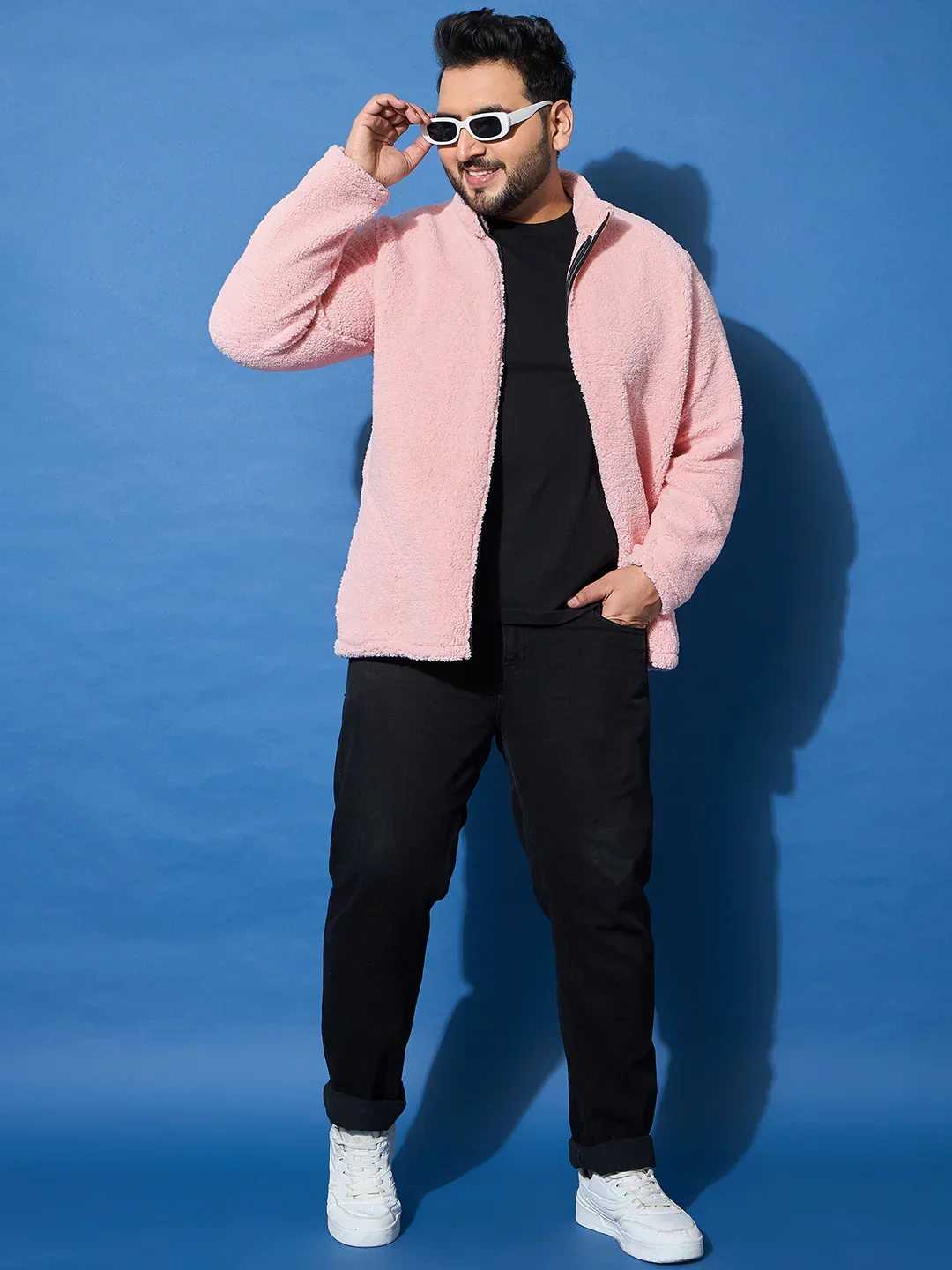 Men Plus Size Snug-Pink Solid Jacket - Image 8