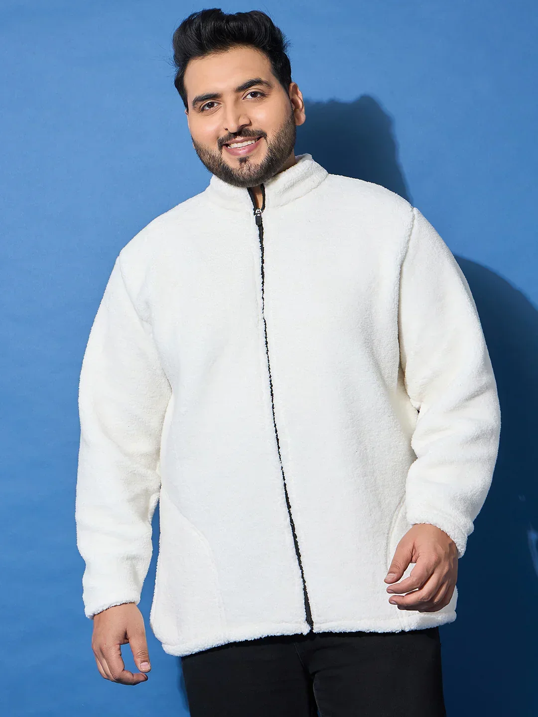 Men Plus Size Snug-Whte Solid Jacket - Image 2