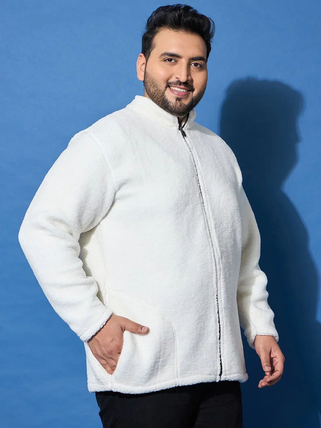 Men Plus Size Snug-Whte Solid Jacket - Image 3
