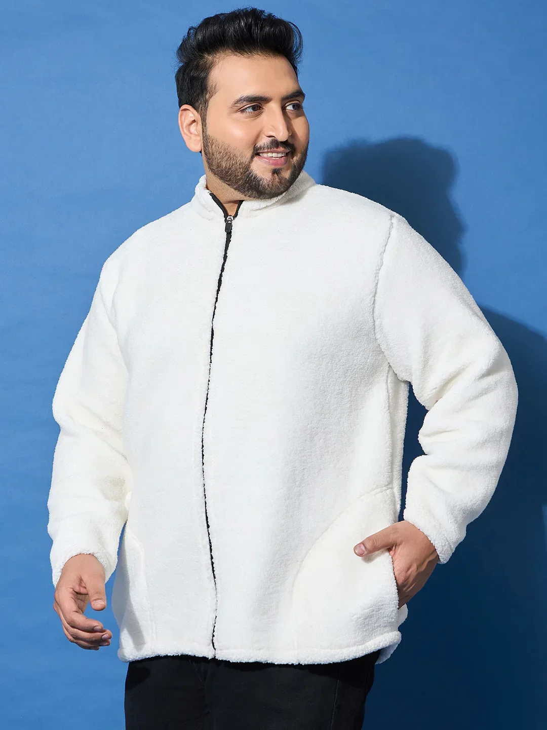 Men Plus Size Snug-Whte Solid Jacket - Image 4