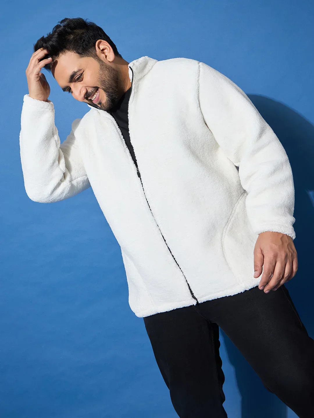 Men Plus Size Snug-Whte Solid Jacket - Image 6