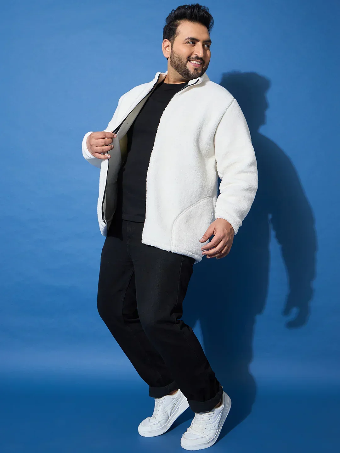 Men Plus Size Snug-Whte Solid Jacket - Image 8