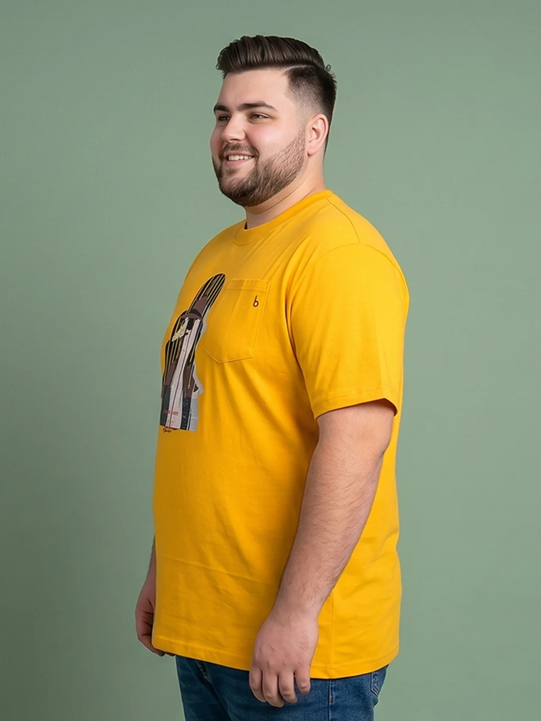 Men Plus Size Solarsketch Yellow Printed Round Neck - Image 2