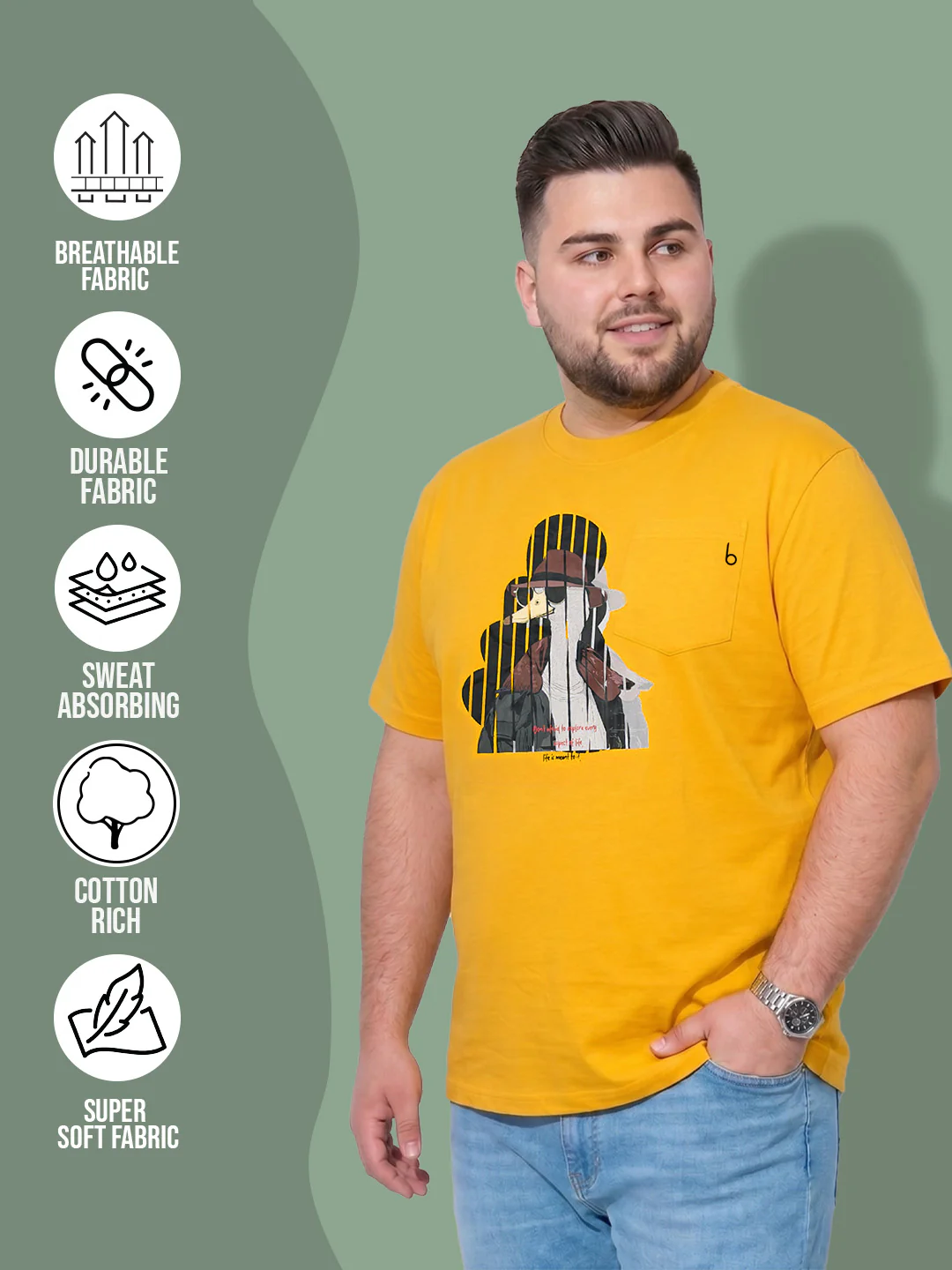 Men Plus Size Solarsketch Yellow Printed Round Neck - Image 5