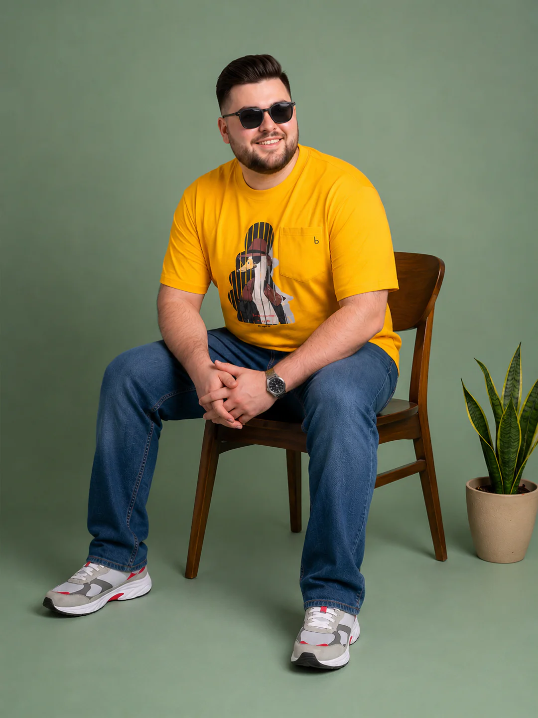 Men Plus Size Solarsketch Yellow Printed Round Neck - Image 6