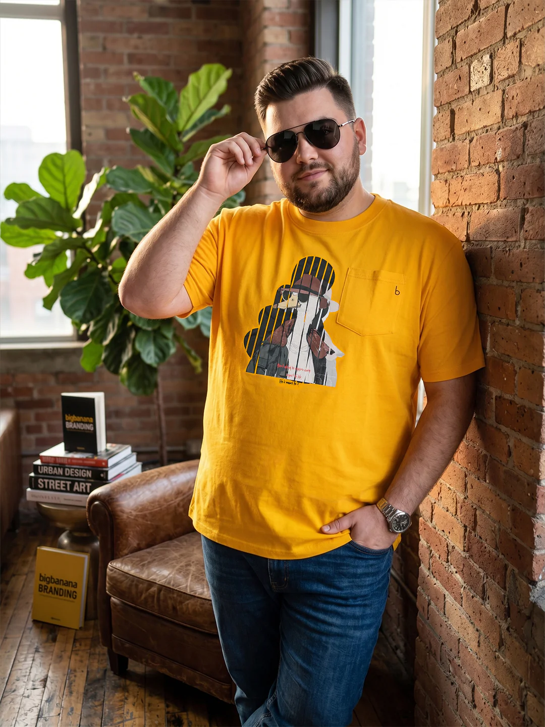 Men Plus Size Solarsketch Yellow Printed Round Neck - Image 8
