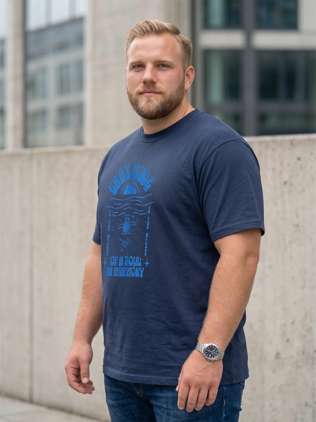 Men Plus Size Soulwave Navy Blue Printed Round Neck - Image 2