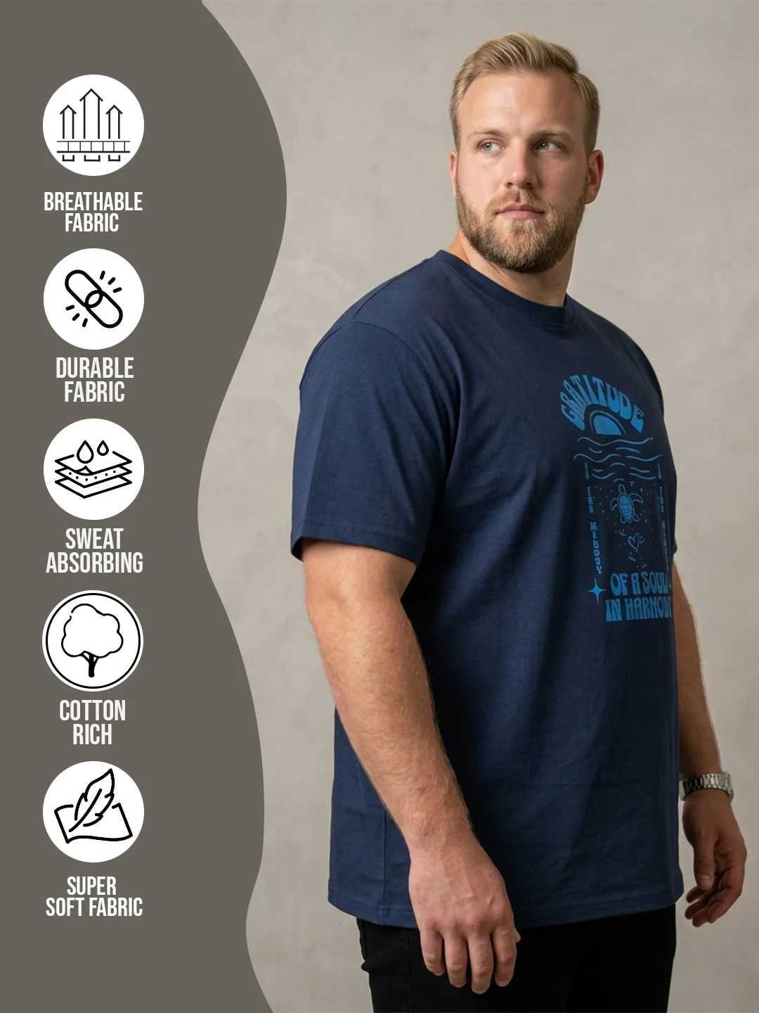 Men Plus Size Soulwave Navy Blue Printed Round Neck - Image 5