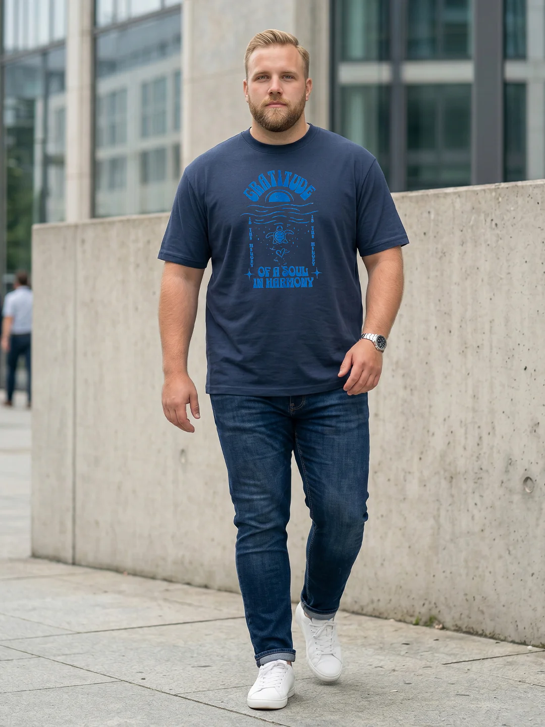 Men Plus Size Soulwave Navy Blue Printed Round Neck - Image 7