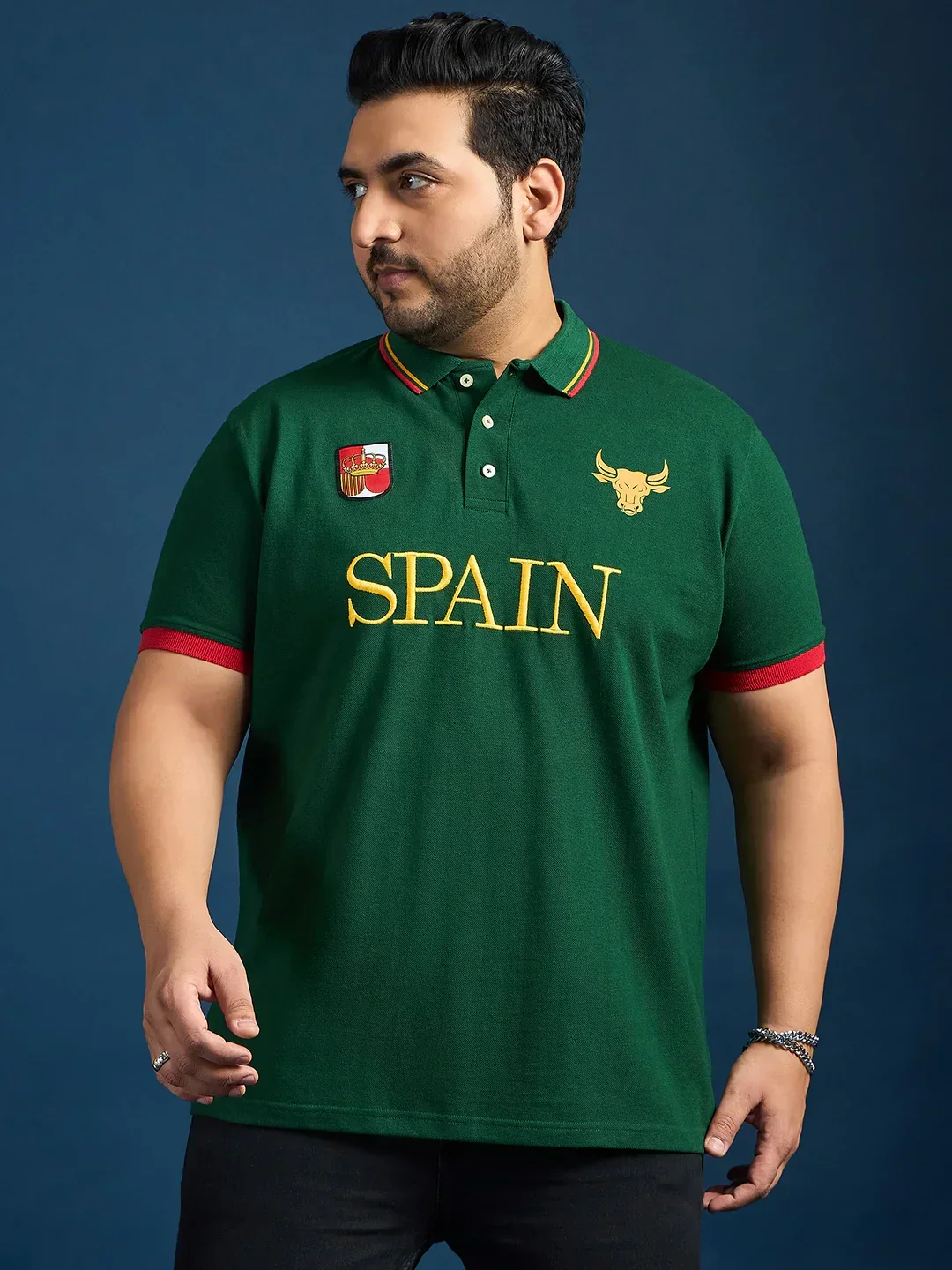 Men Plus Size Spain-Bottle Green Printed Polo Tshirt