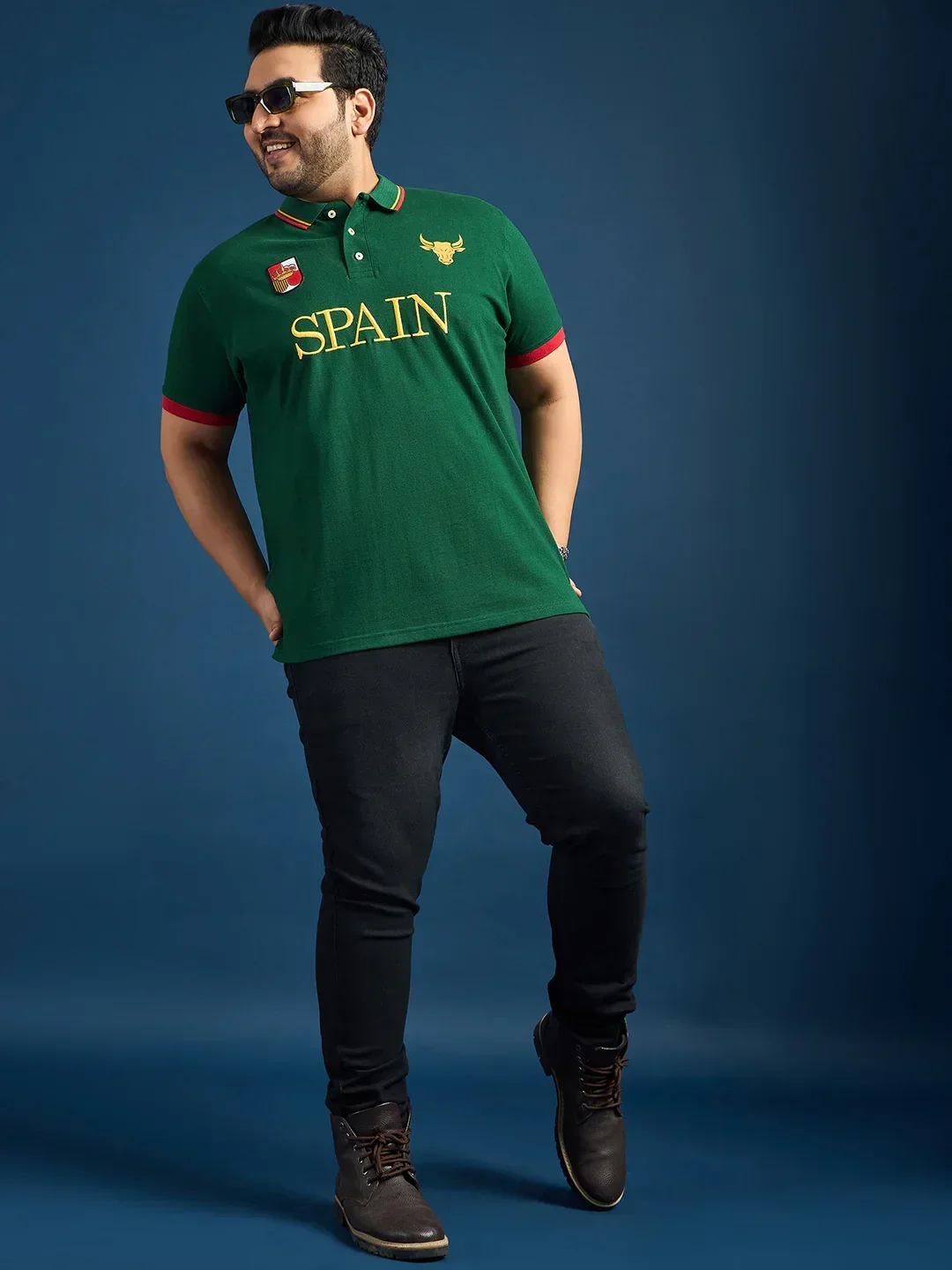 Men Plus Size Spain-Bottle Green Printed Polo Tshirt - Image 2