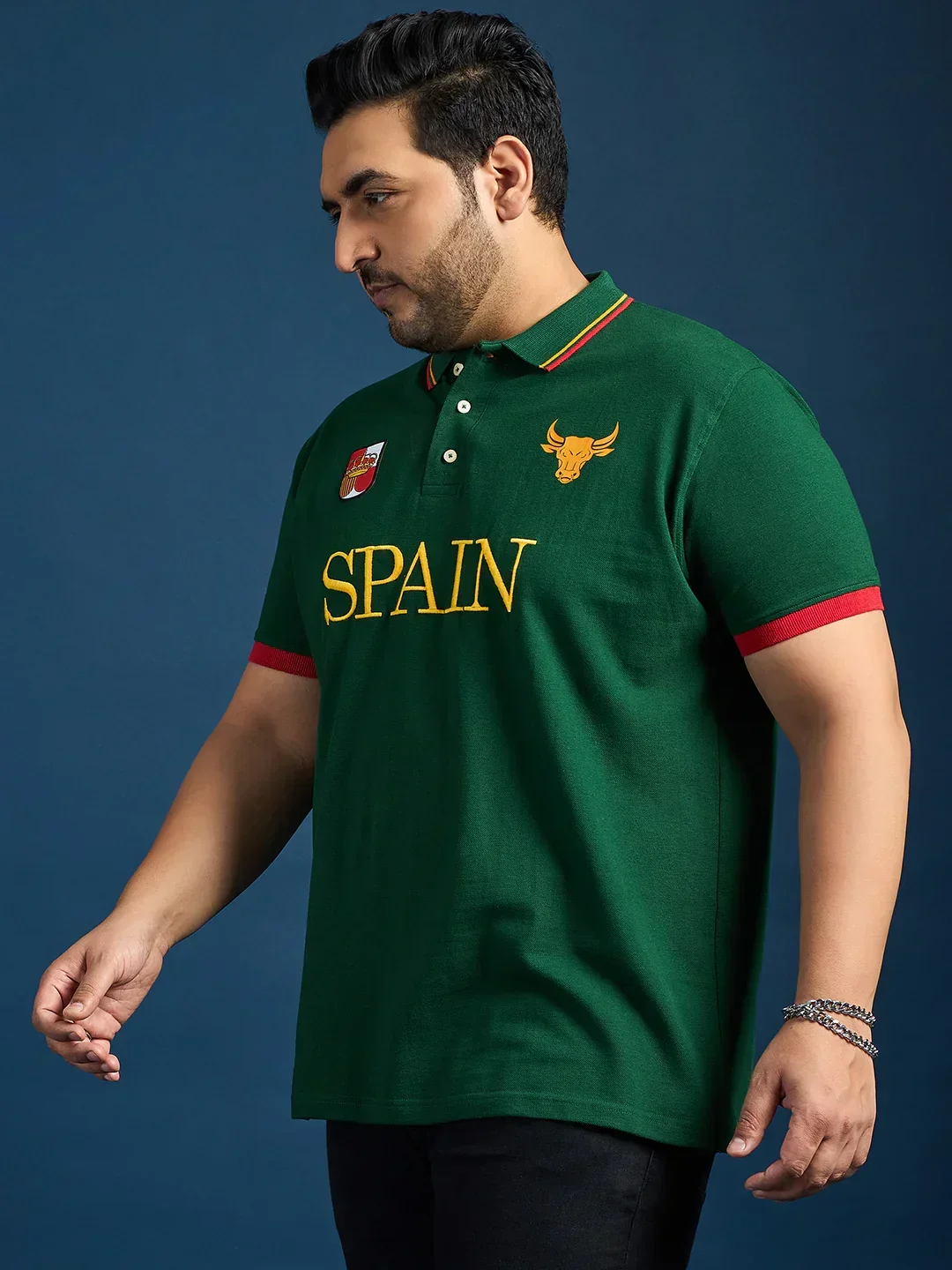 Men Plus Size Spain-Bottle Green Printed Polo Tshirt - Image 3