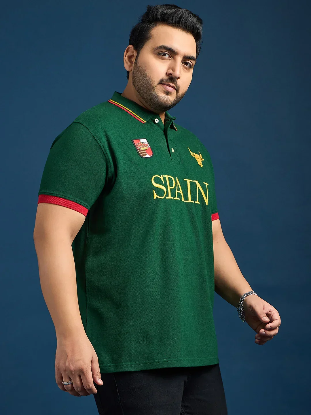 Men Plus Size Spain-Bottle Green Printed Polo Tshirt - Image 4