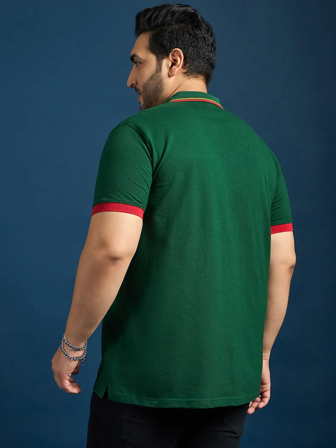 Men Plus Size Spain-Bottle Green Printed Polo Tshirt - Image 5