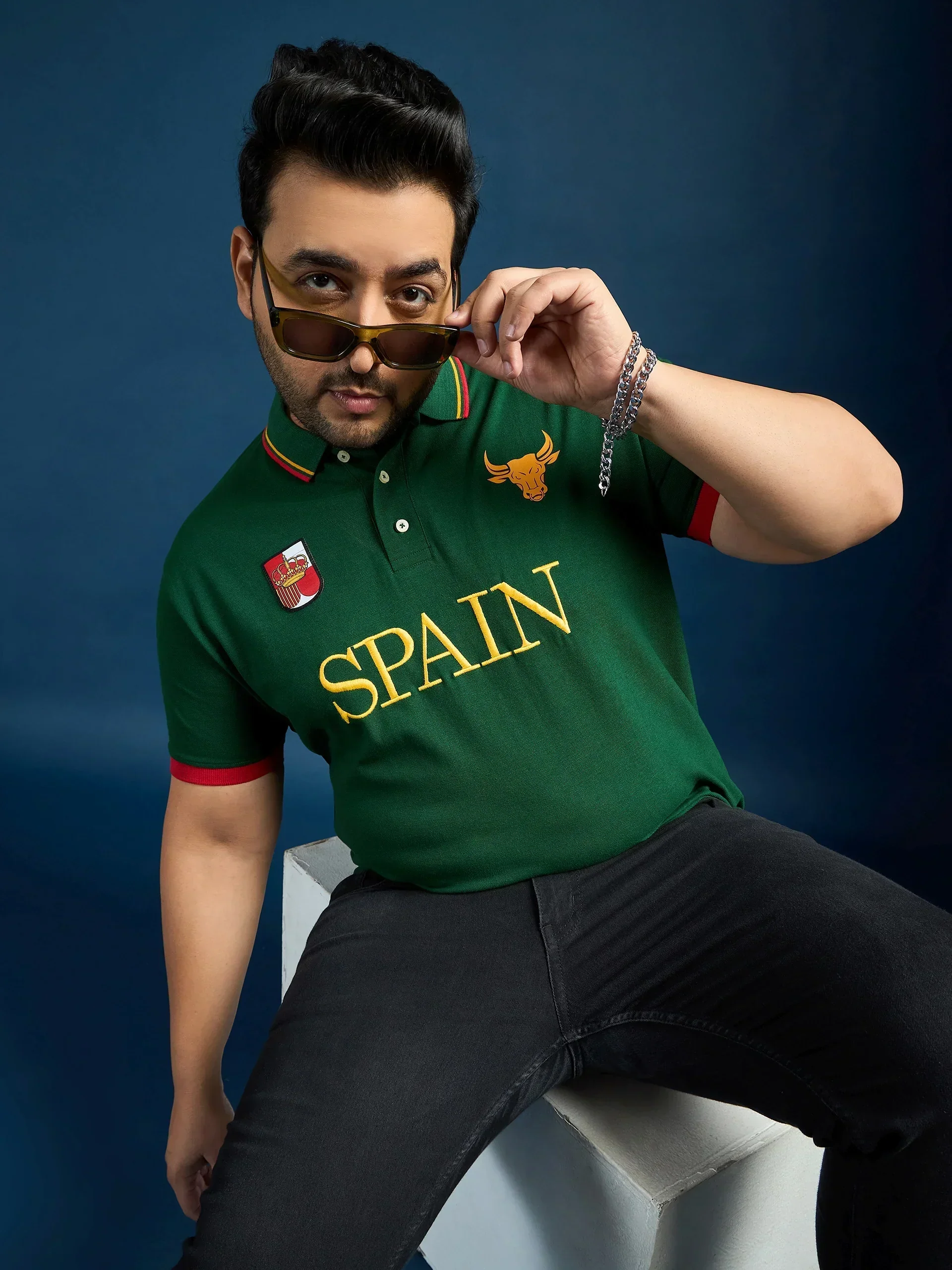 Men Plus Size Spain-Bottle Green Printed Polo Tshirt - Image 7