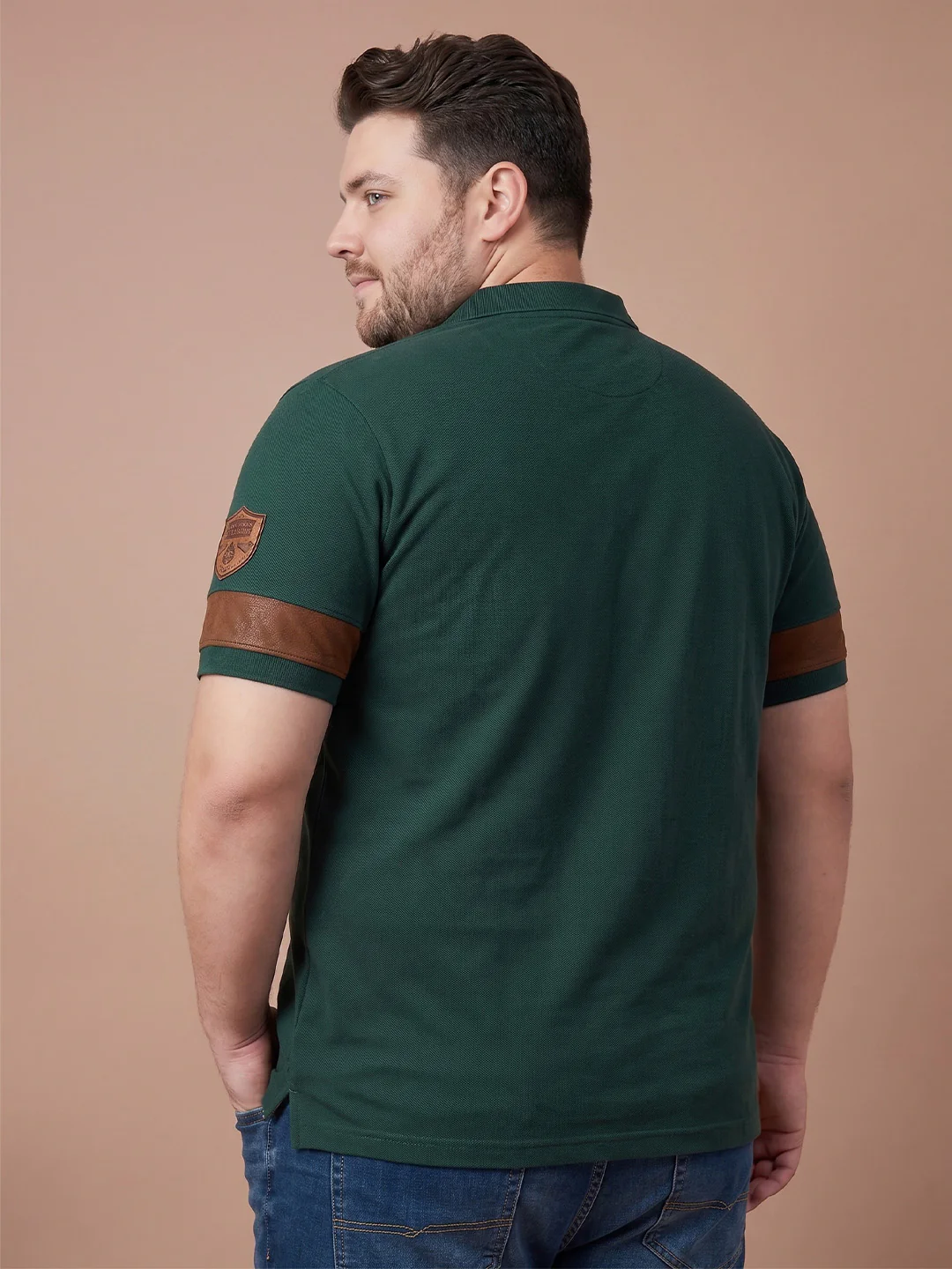 Men Plus Size Sprouting Bottle Green Colorblock Polo - Image 2