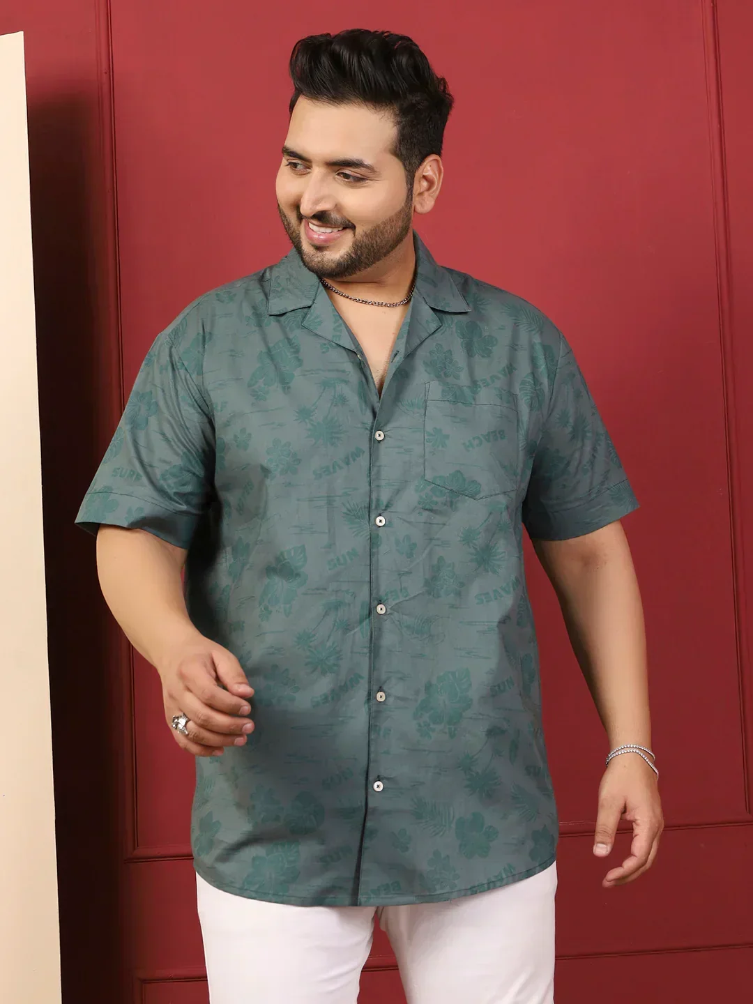 Men Plus Size Stevore Green Printed Shirt - Image 2