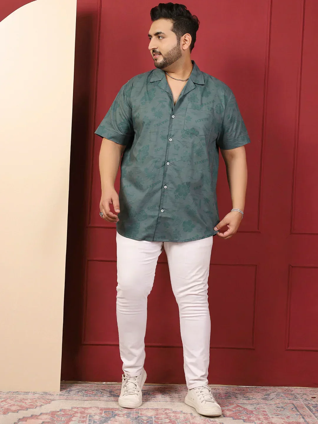 Men Plus Size Stevore Green Printed Shirt - Image 3
