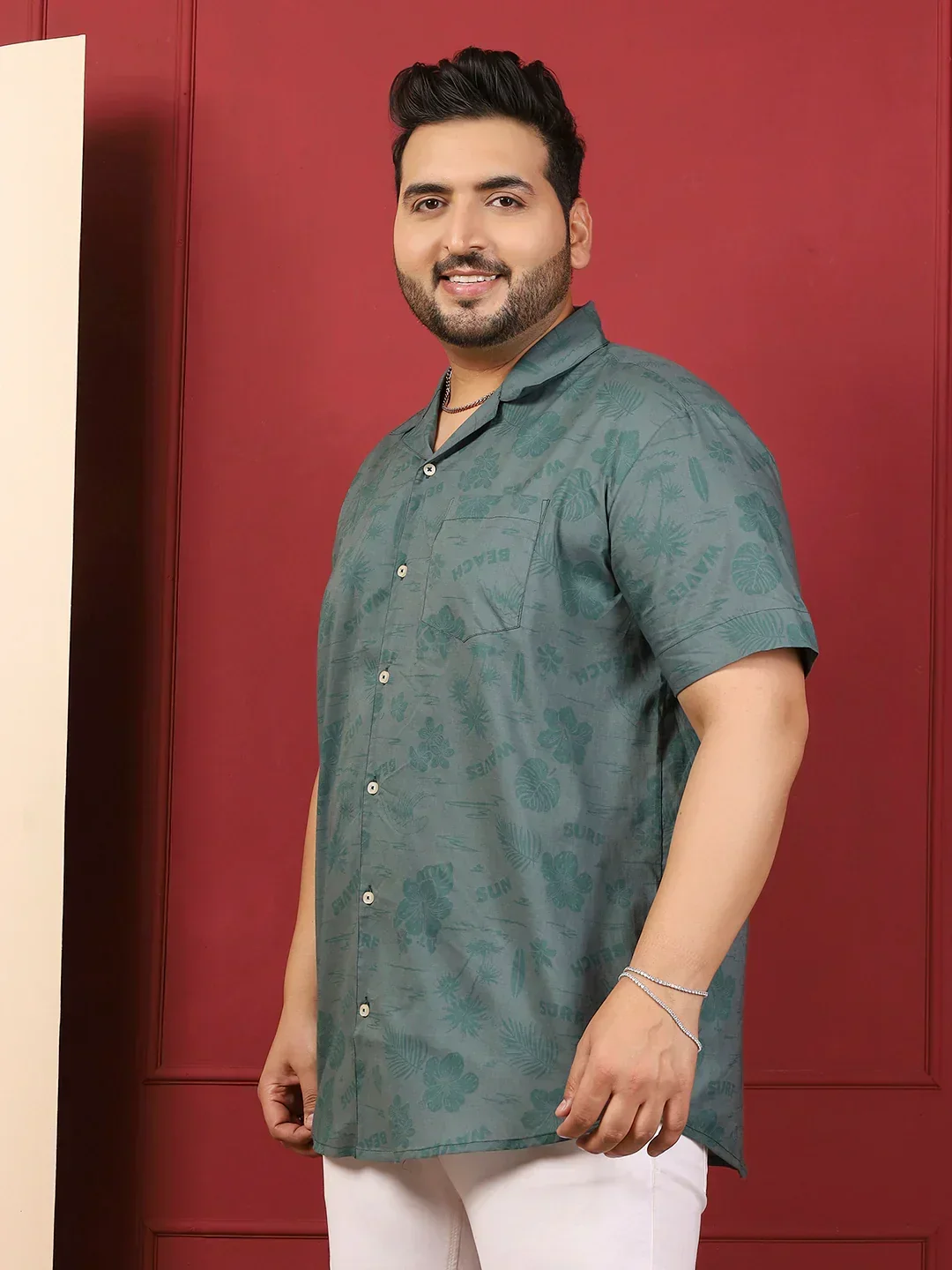 Men Plus Size Stevore Green Printed Shirt - Image 4