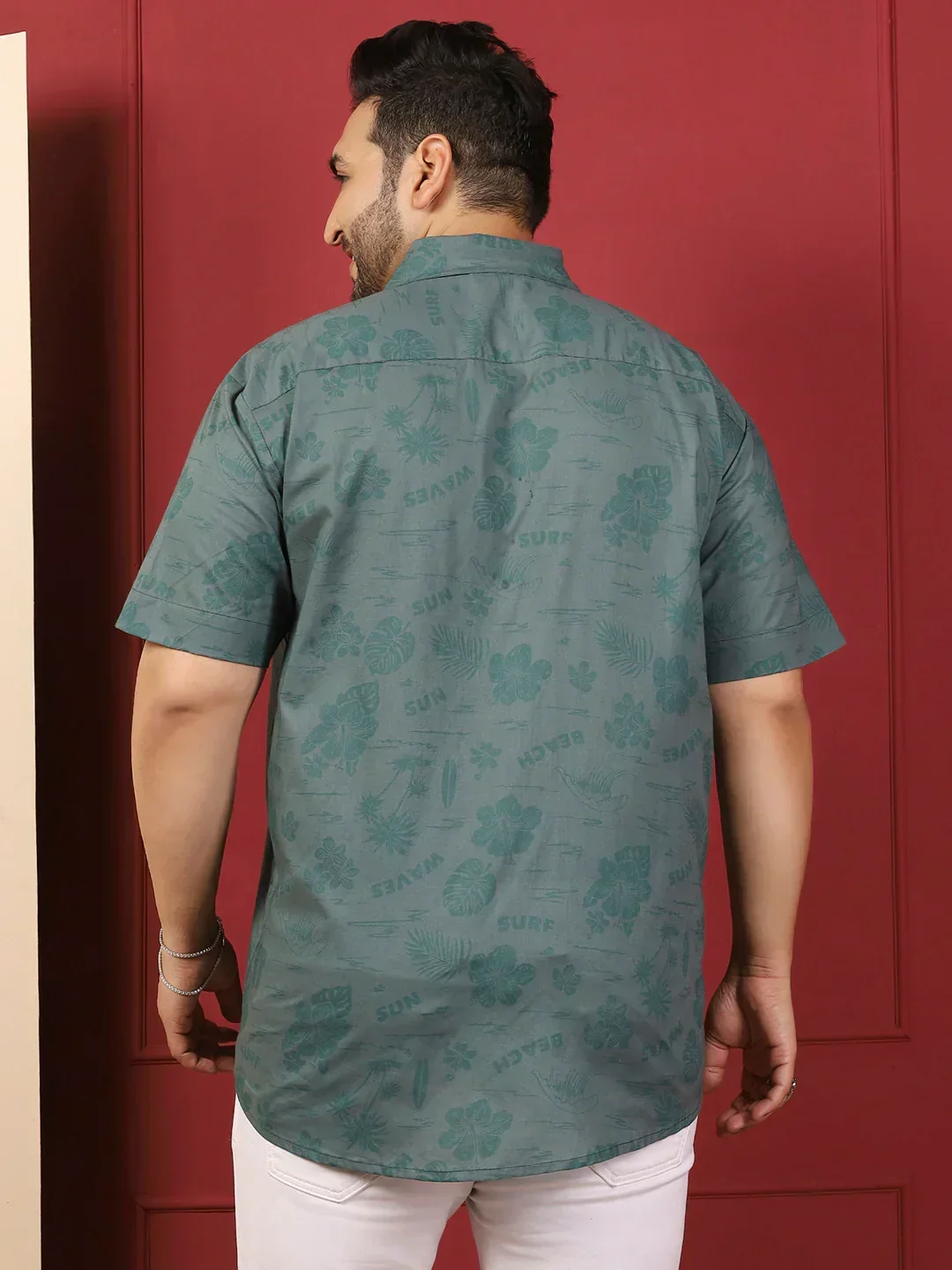 Men Plus Size Stevore Green Printed Shirt - Image 6