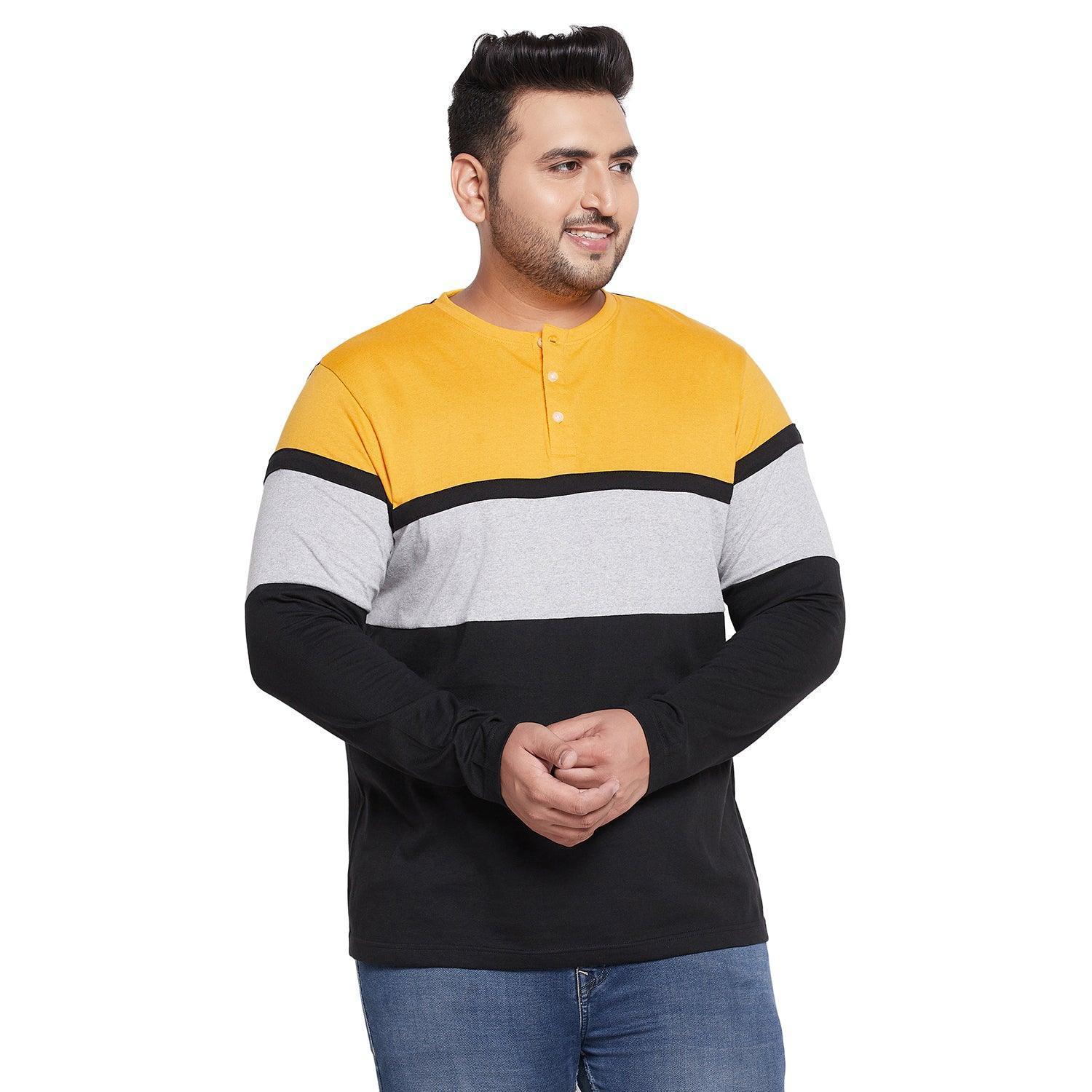 Men Plus Size Stirrup Colorblock Henley Tshirt