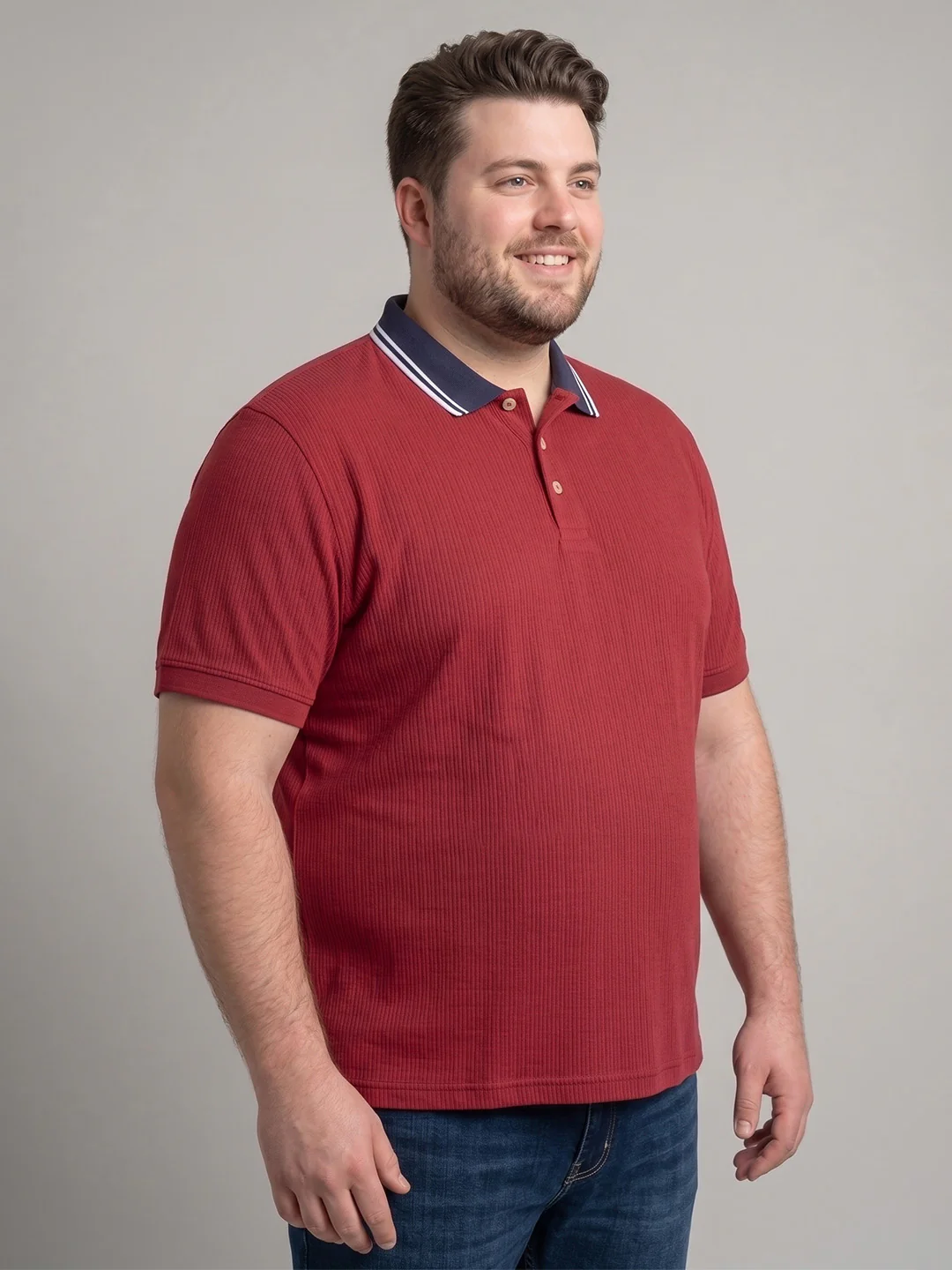 Men Plus Size Striation Maroon Solid Polo - Image 2