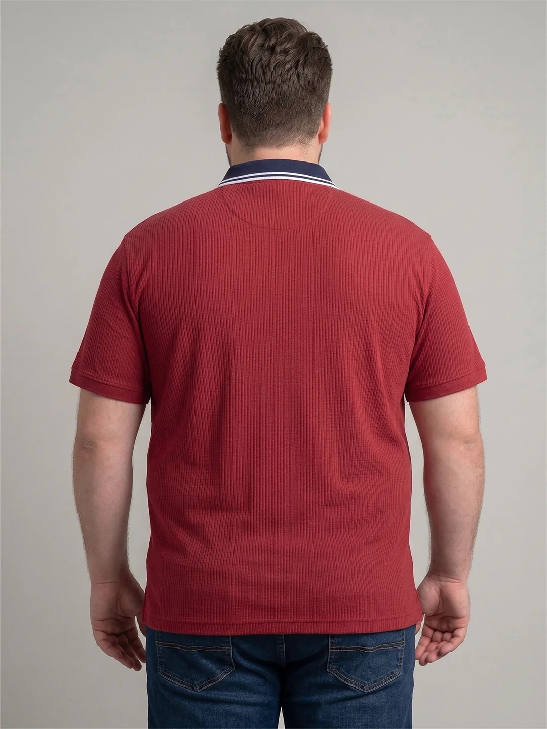 Men Plus Size Striation Maroon Solid Polo - Image 3