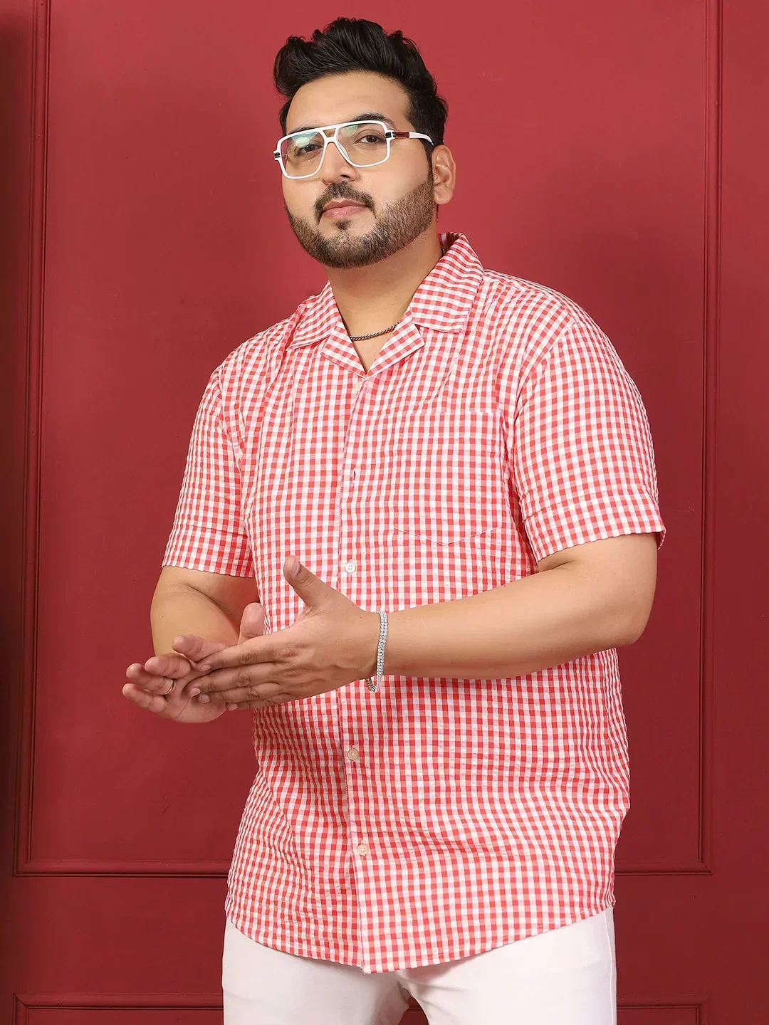 Men Plus Size Strivio Pink Check Shirt - Image 2