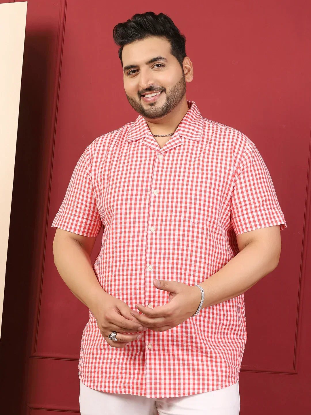 Men Plus Size Strivio Pink Check Shirt - Image 3