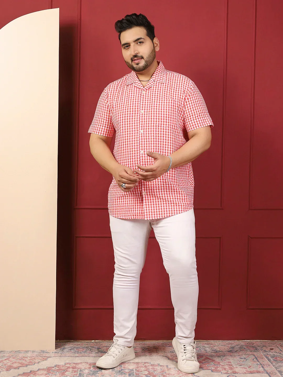 Men Plus Size Strivio Pink Check Shirt - Image 4