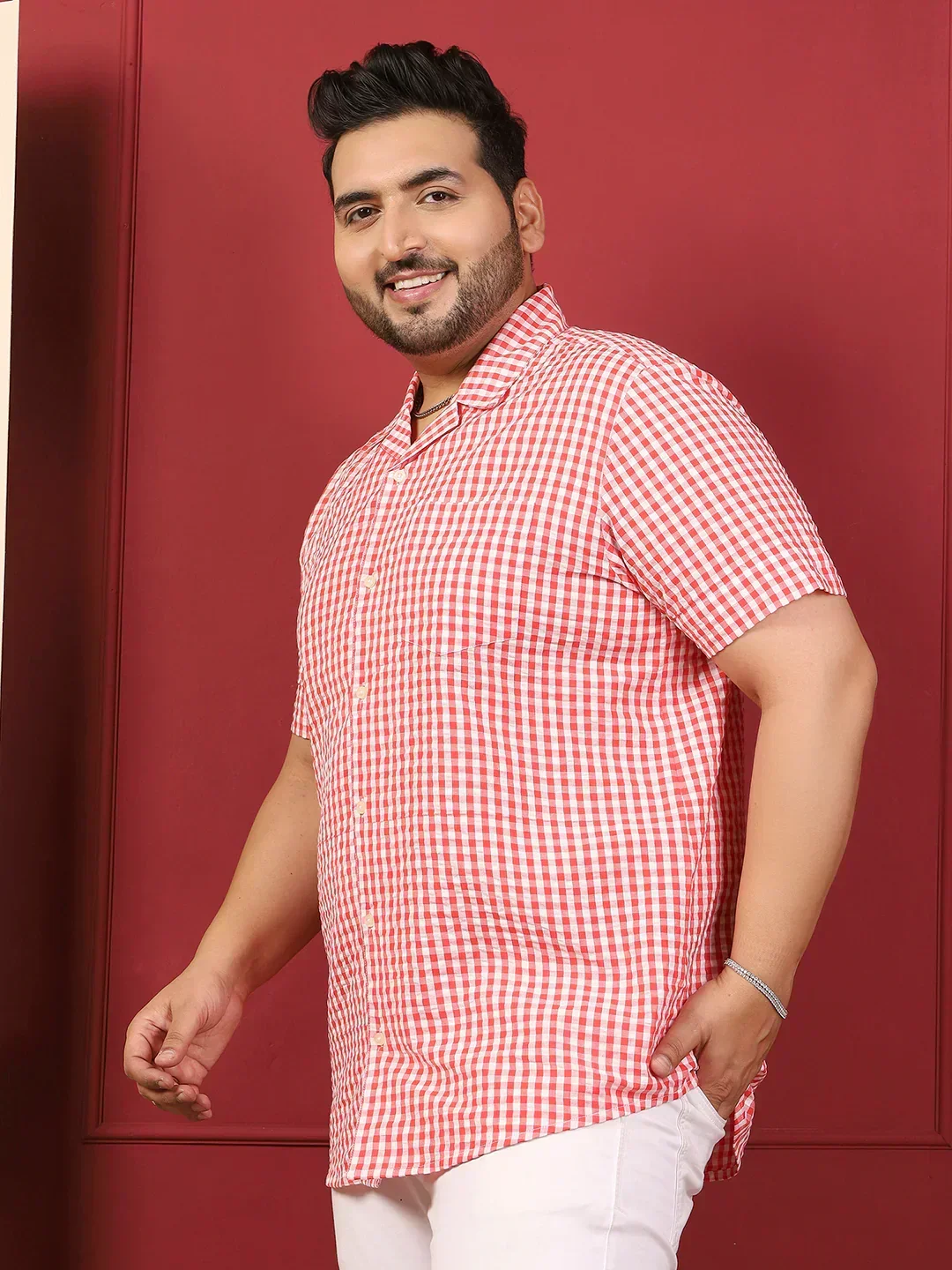 Men Plus Size Strivio Pink Check Shirt - Image 5