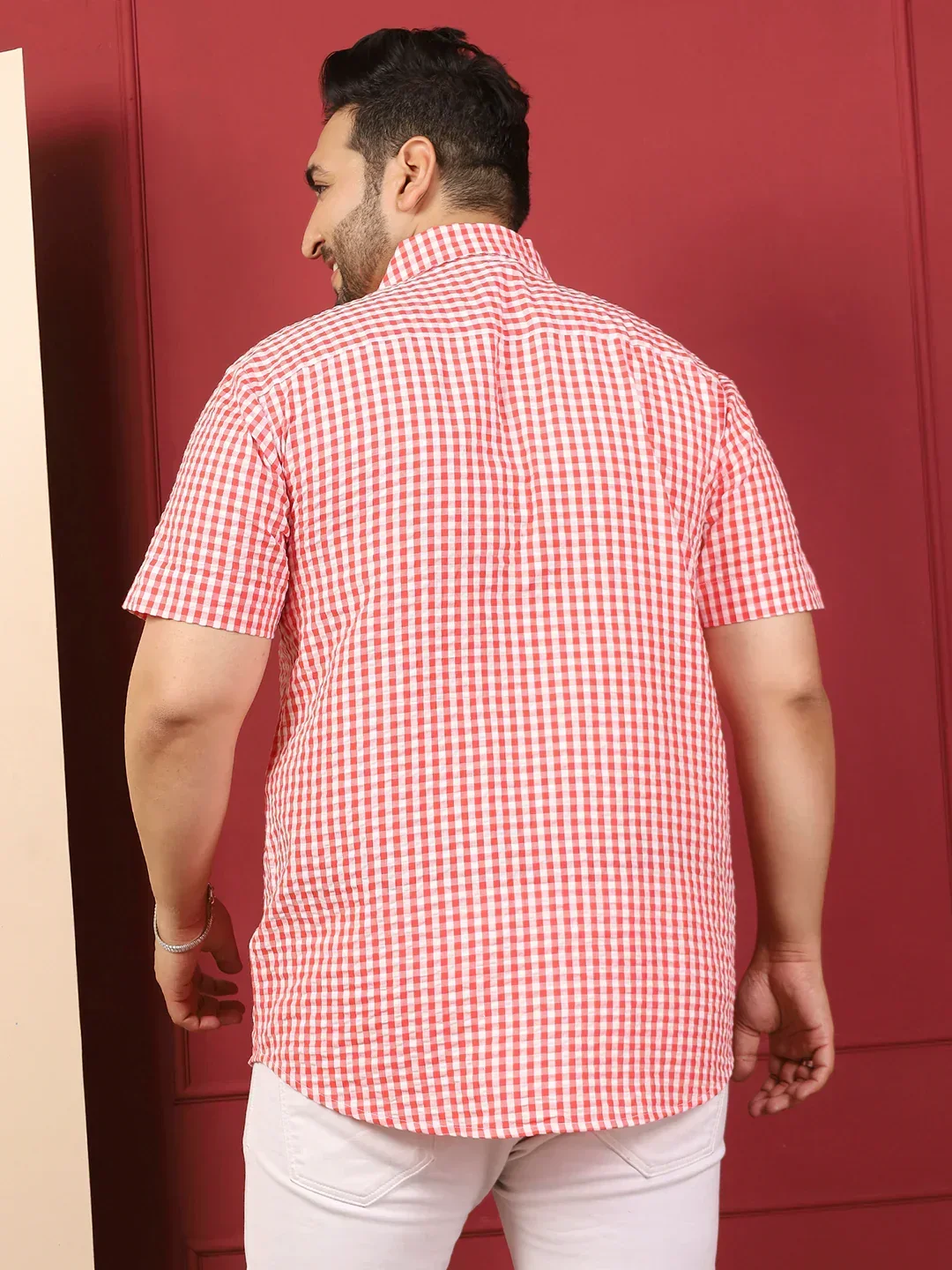 Men Plus Size Strivio Pink Check Shirt - Image 6