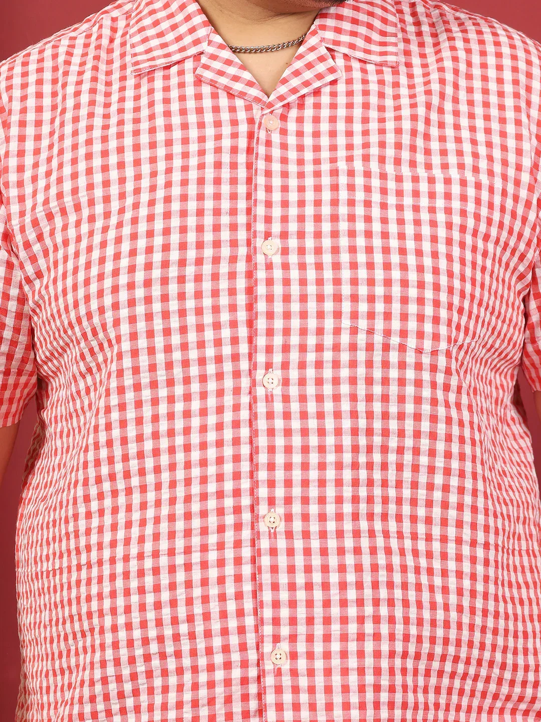 Men Plus Size Strivio Pink Check Shirt - Image 7