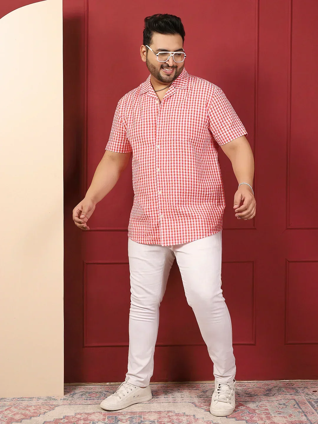 Men Plus Size Strivio Pink Check Shirt - Image 8