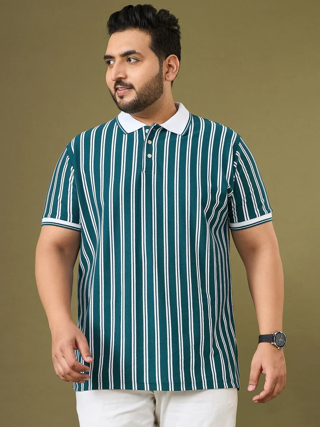 Men Plus Size Sublime Teal Striped Polo Tshirt - Image 2
