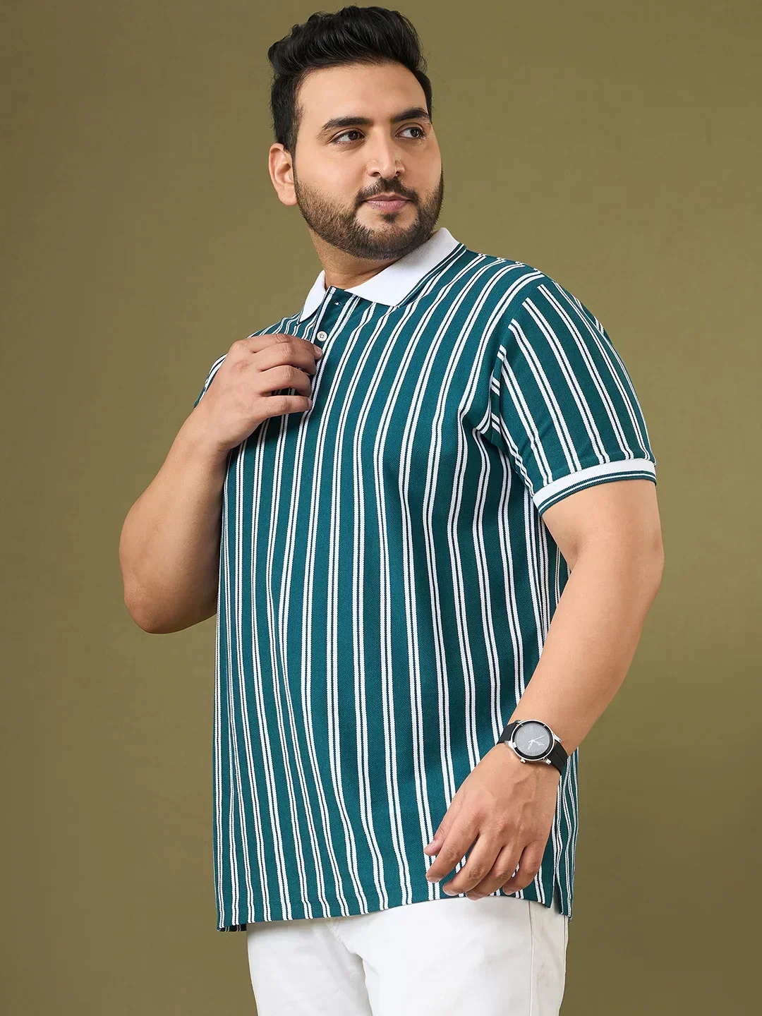 Men Plus Size Sublime Teal Striped Polo Tshirt - Image 4