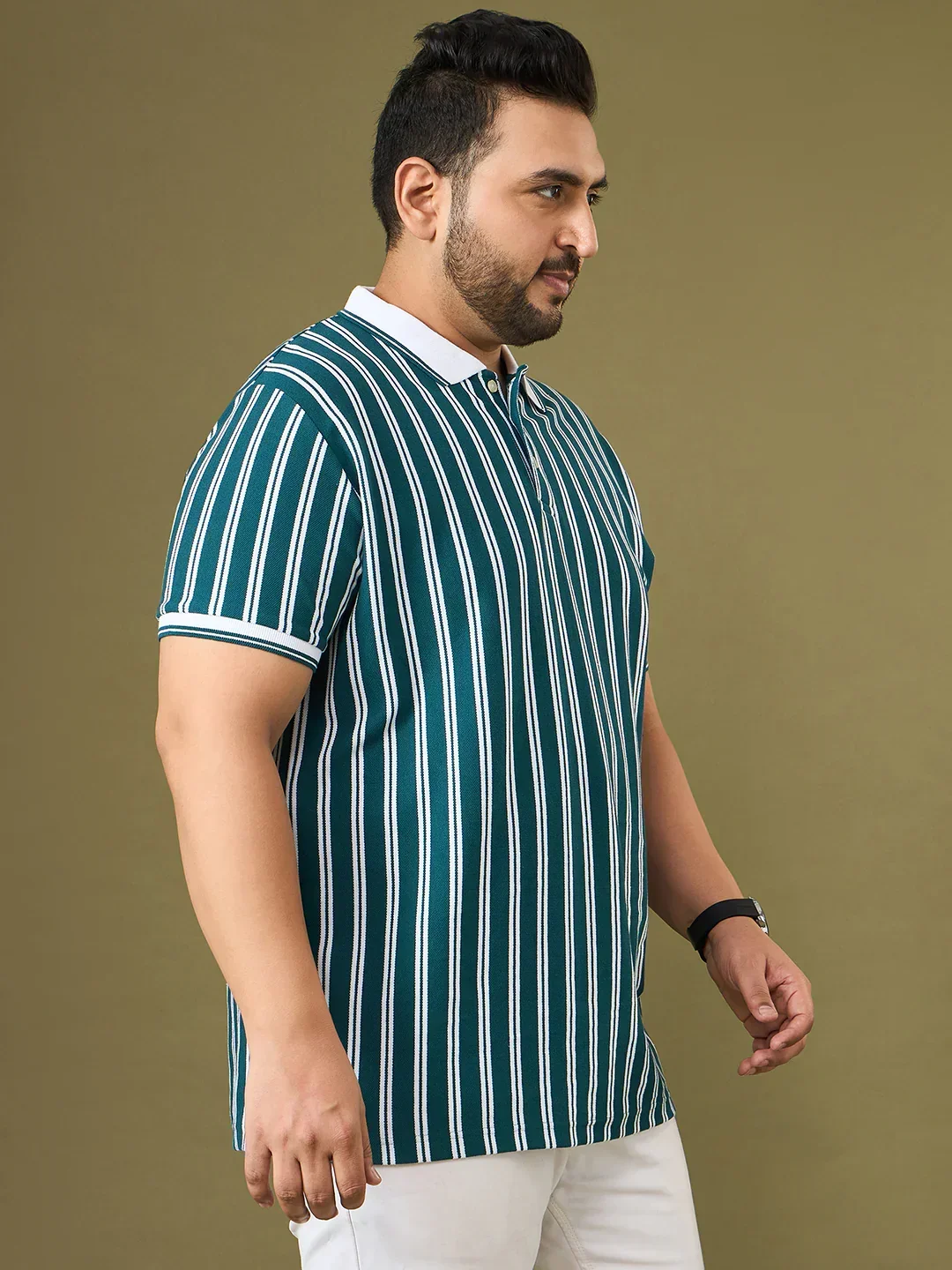 Men Plus Size Sublime Teal Striped Polo Tshirt - Image 5