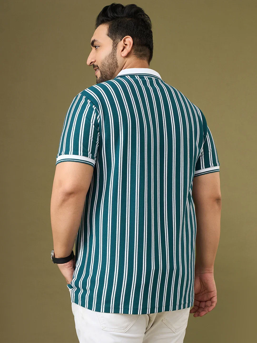 Men Plus Size Sublime Teal Striped Polo Tshirt - Image 6