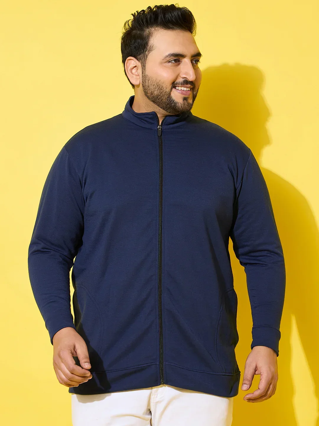 Men Plus Size Subtle Navy Printed Jacket - Image 2