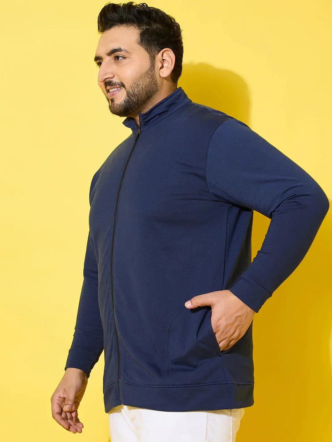 Men Plus Size Subtle Navy Printed Jacket - Image 3