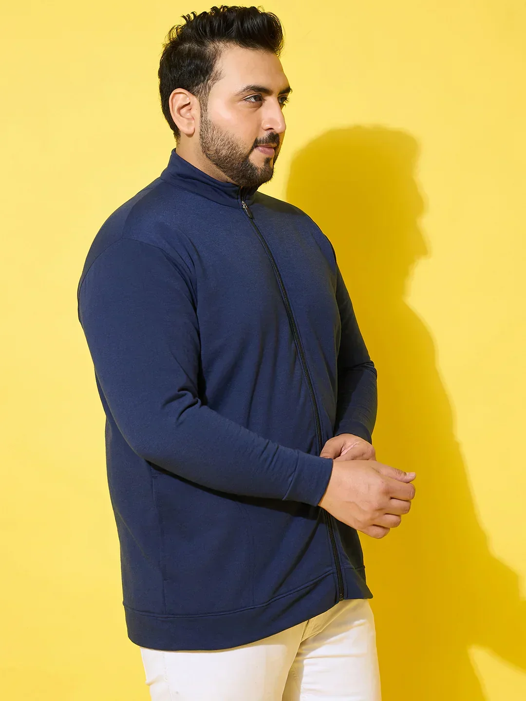 Men Plus Size Subtle Navy Printed Jacket - Image 4