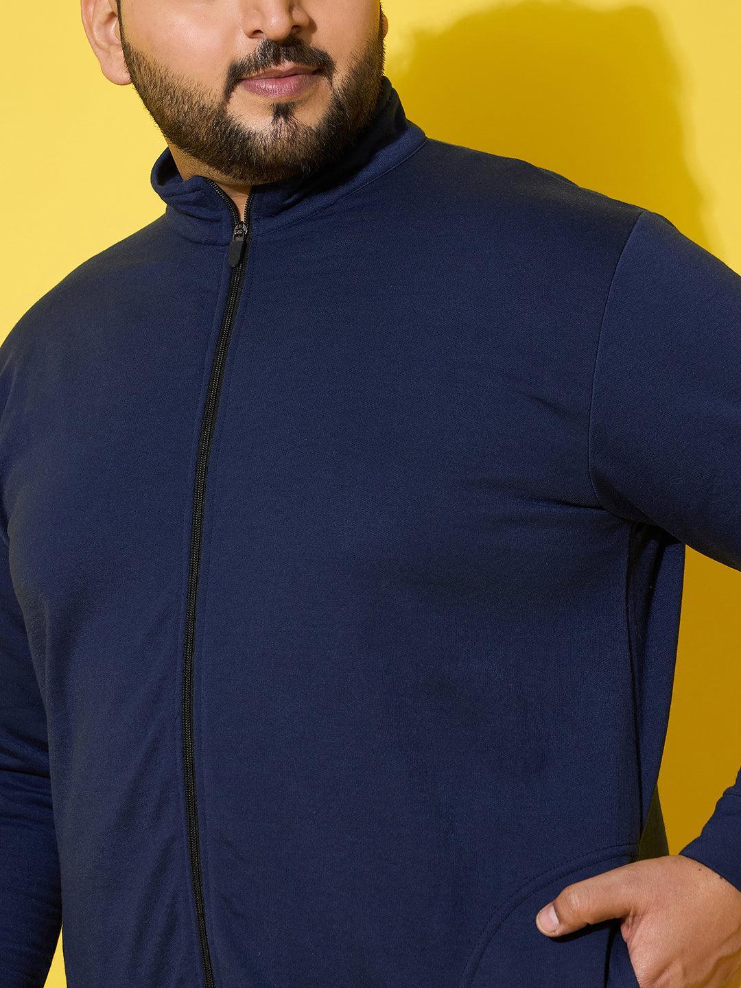 Men Plus Size Subtle Navy Printed Jacket - Image 5