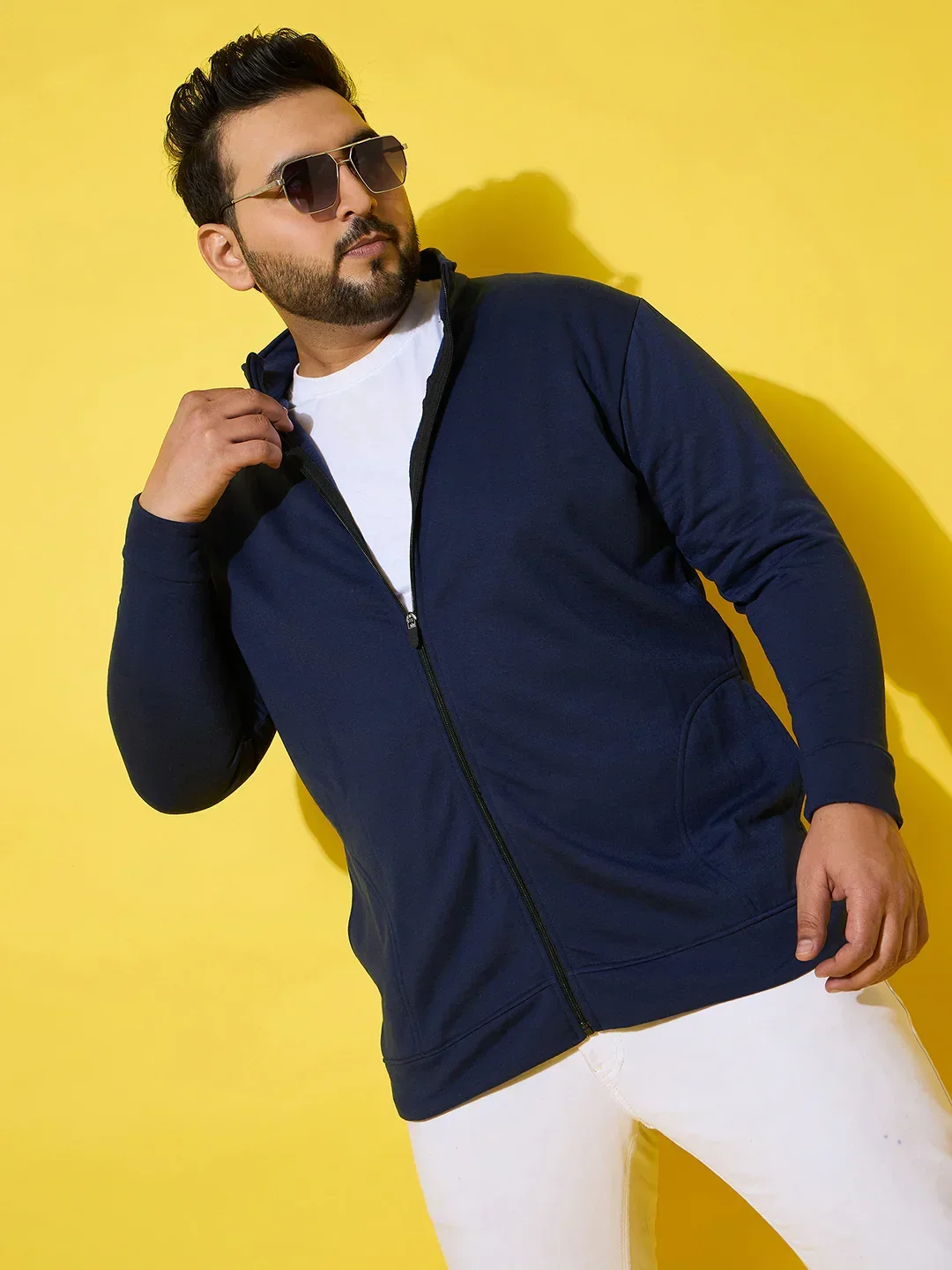 Men Plus Size Subtle Navy Printed Jacket - Image 6