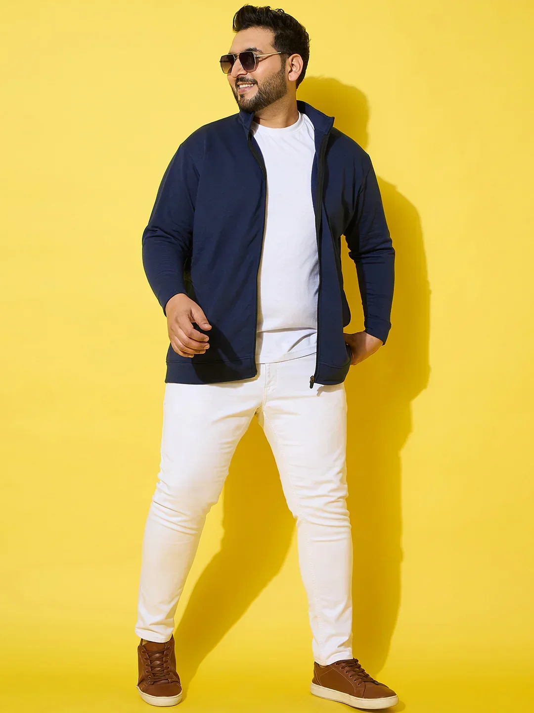 Men Plus Size Subtle Navy Printed Jacket - Image 8
