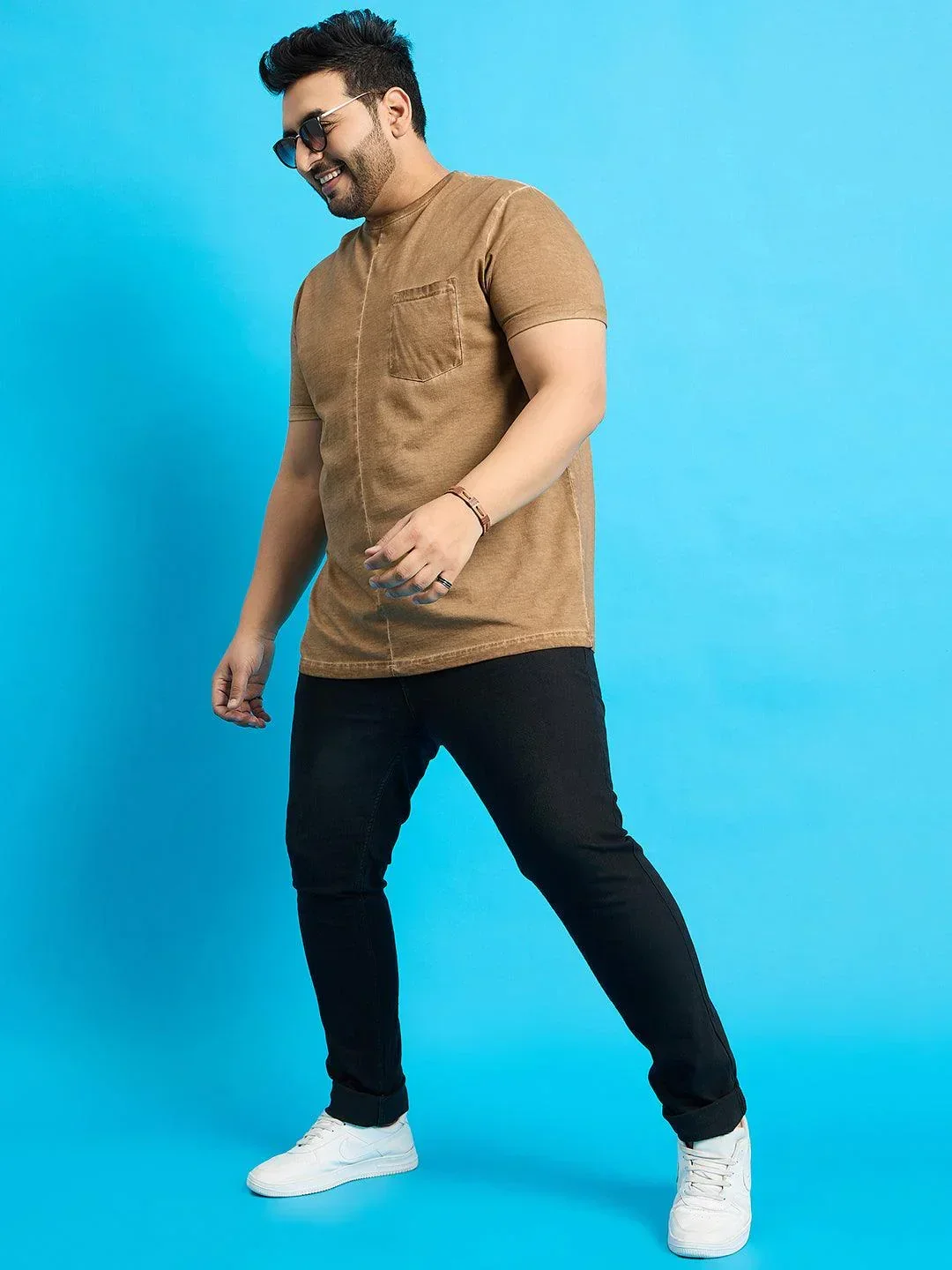 Men Plus Size Summer Solid Round Neck Tshirt - Image 4