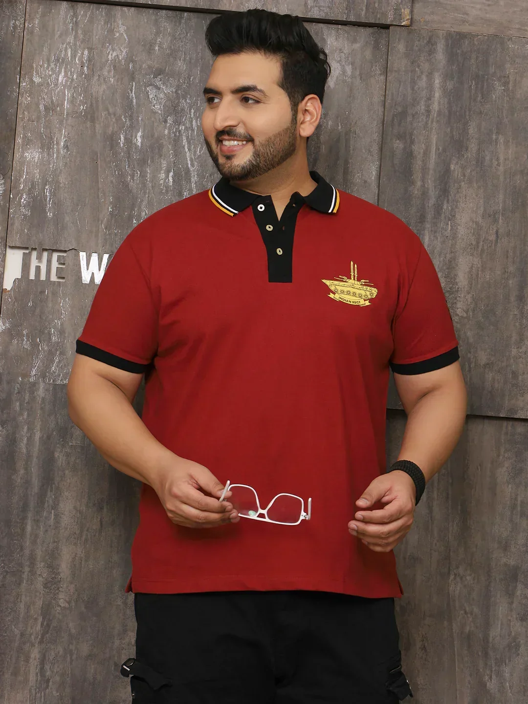 Men Plus Size Surreal Solid Red Polo Tshirt - Image 2